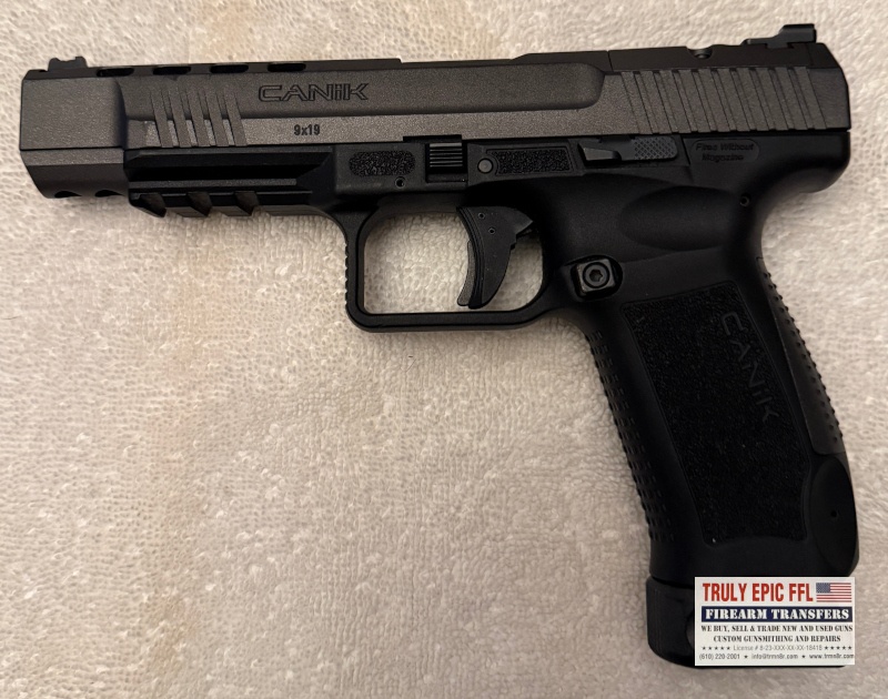 Canik TP9 SFx 9mm Pistol – Like New Condition Canik TP9 SFx 9mm pistol in like-new condition with its distinctive optic-ready competition-style configuration.