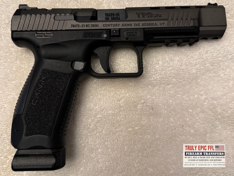 Canik TP9 SFx 9mm Pistol – Like New Condition Canik TP9 SFx 9mm pistol in like-new condition with its distinctive optic-ready competition-style configuration.